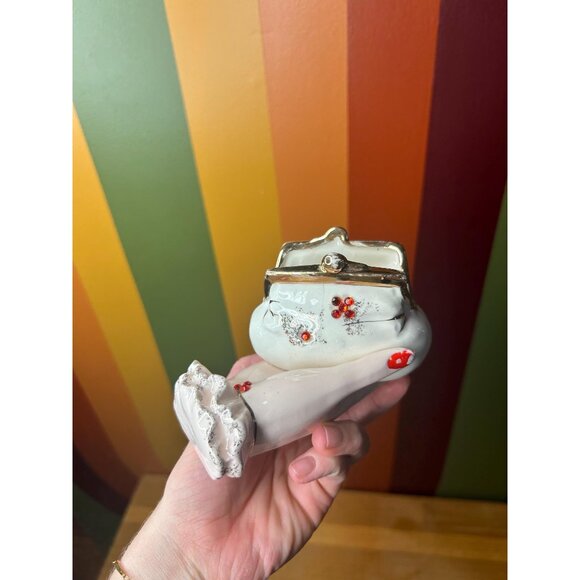 Bone China hand catch all flowers trinket dish vintage coin bag purse - Picture 1 of 8